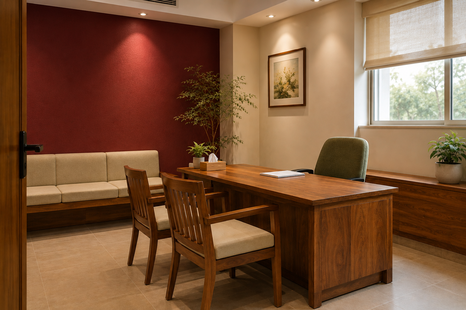Executive Teak desk in a corporate cabin — Shastri Concept Furniture